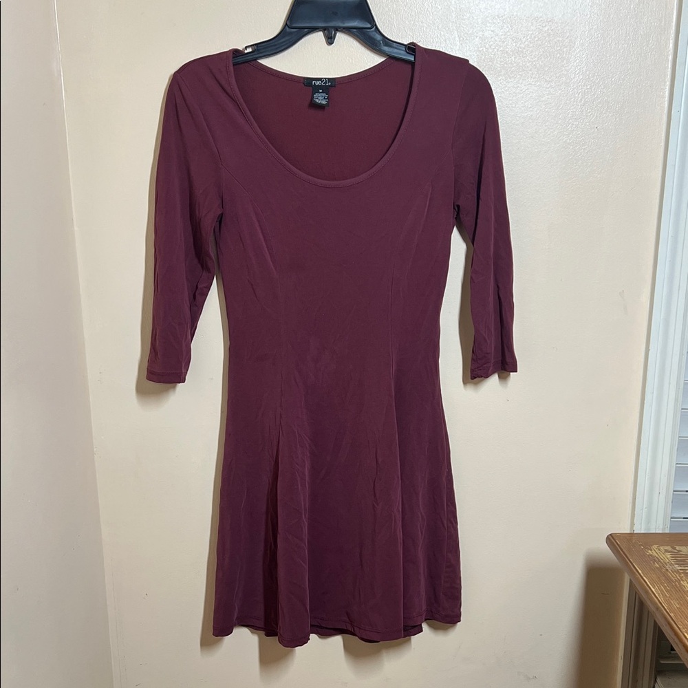 Rue21 Burgundy Scoop Neck Long Sleeve Skater Dress